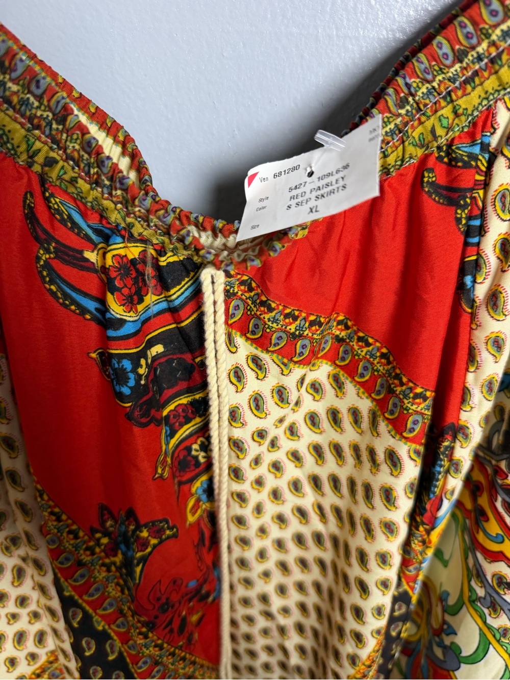 Bohemian Printed Maxi Skirt in Cream & Red - Picture 9 of 10